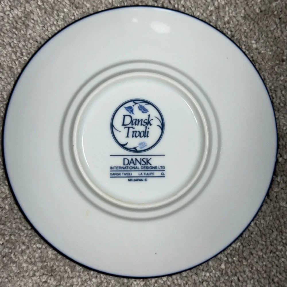 Dansk Tivoli La Tulipe Saucers Set of 2‎ White Navy Blue Lines Japan Vintage MCM